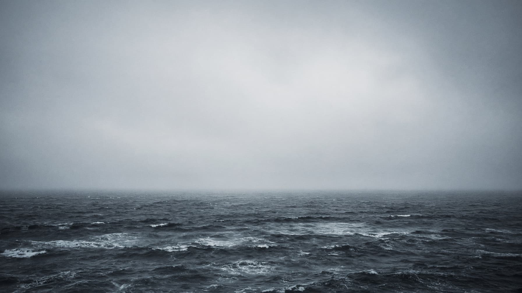 A dark, wind-driven sea under a pale fogged sky.